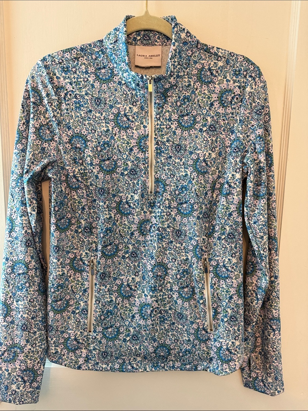 Laura Ashley Blue Floral Zip Pullover
